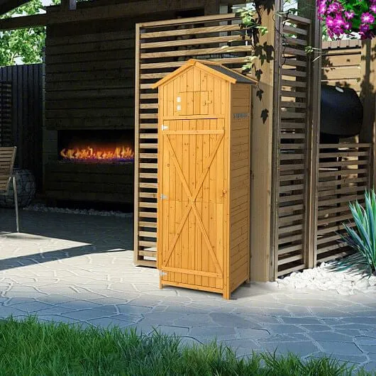 71 Inch Tall Garden Tool Storage Cabinet with Lockable Doors and Foldable Table-