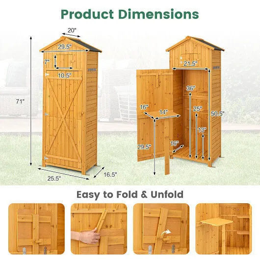 71 Inch Tall Garden Tool Storage Cabinet with Lockable Doors and Foldable Table-