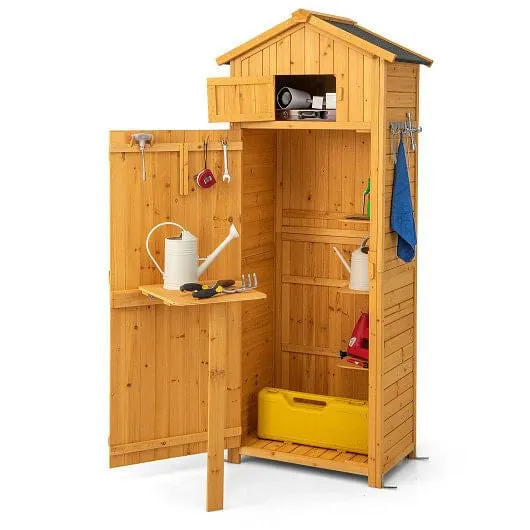 71 Inch Tall Garden Tool Storage Cabinet with Lockable Doors and Foldable Table-