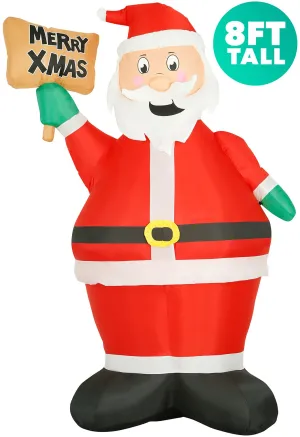 8 ft Inflatable Christmas Santa with Sign Outdoor Decoration