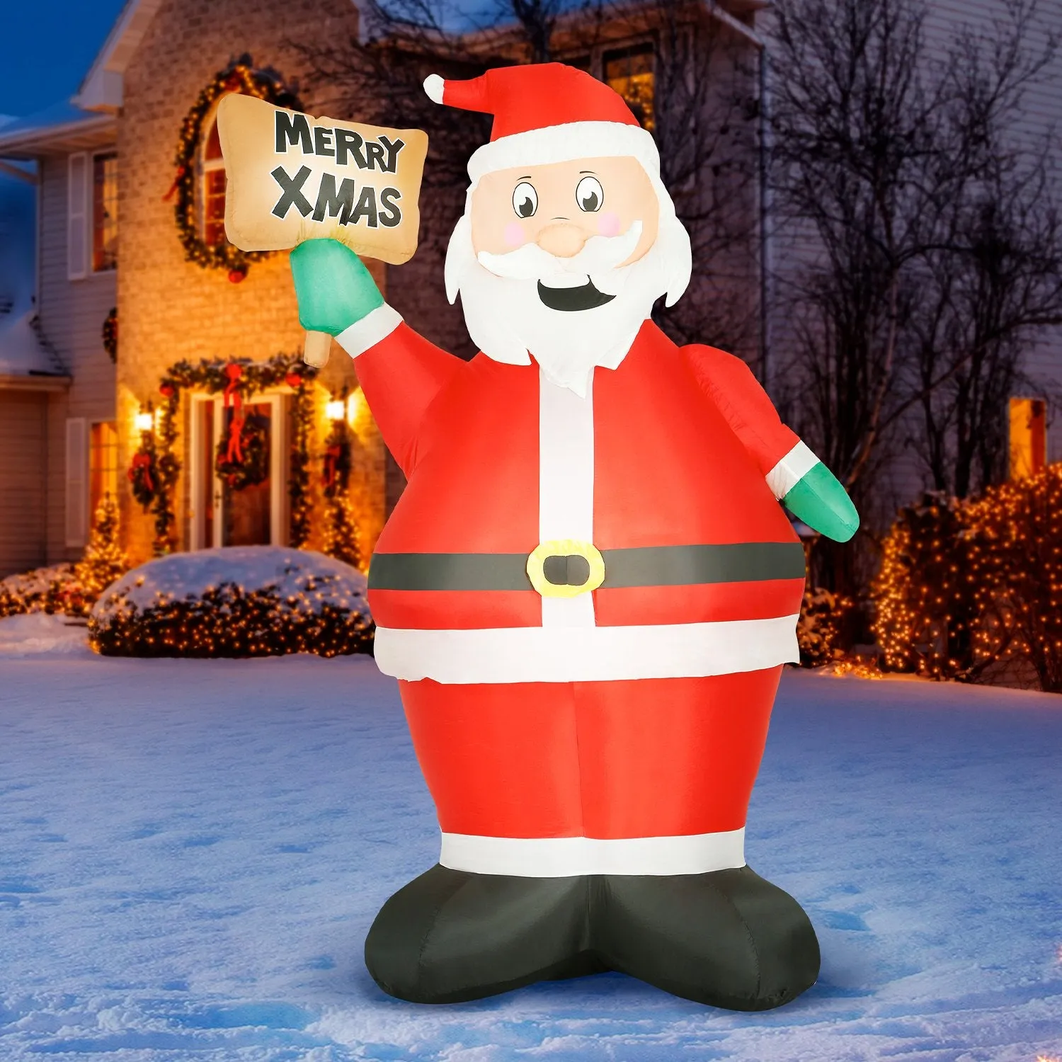 8 ft Inflatable Christmas Santa with Sign Outdoor Decoration