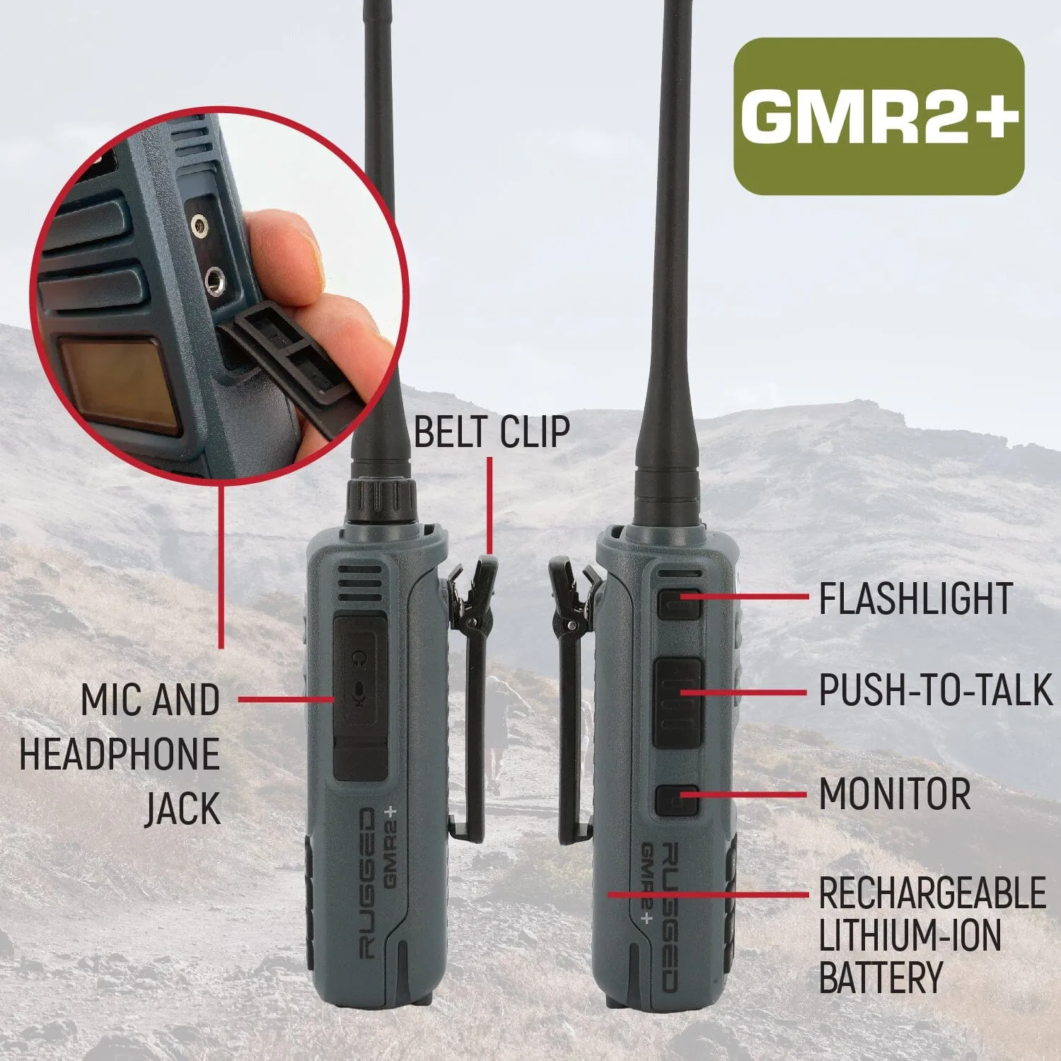 ADVENTURE PACK - GMR2 PLUS - GMRS / FRS Two Way Handheld Radios with Accessories