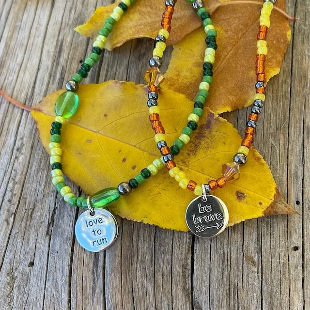 Adventure Series stretch necklace or triple wrap bracelet with love to run charm