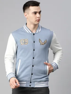 Alcis Men Blue Typography Printed Varsity Jacket