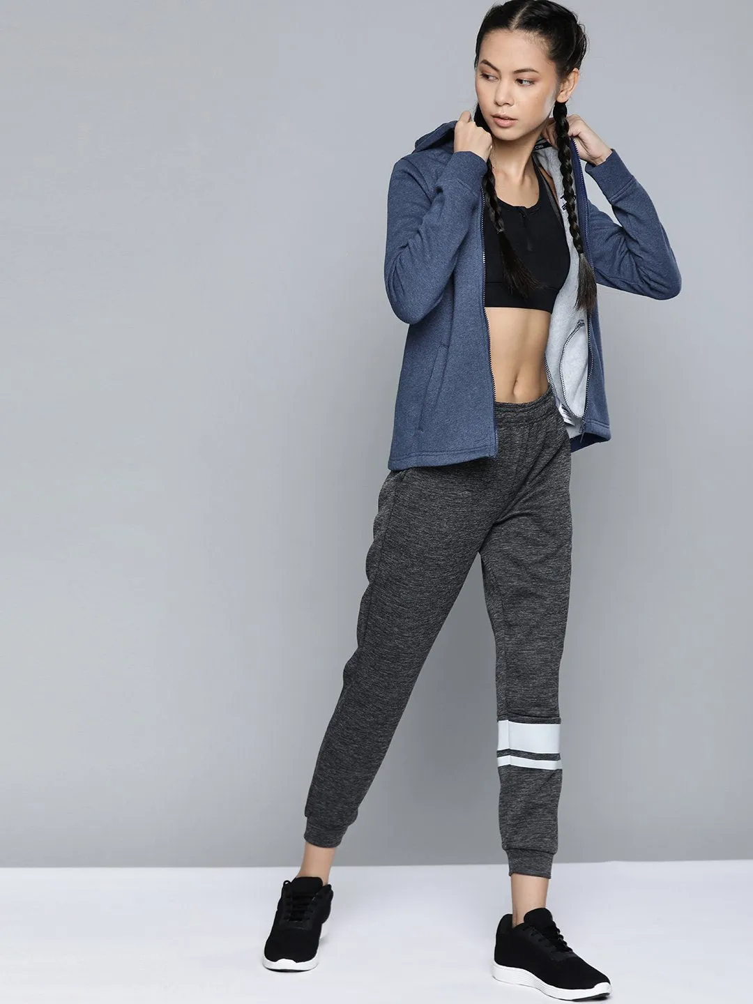 Alcis Women Navy Blue Solid Hooded Sweatshirt