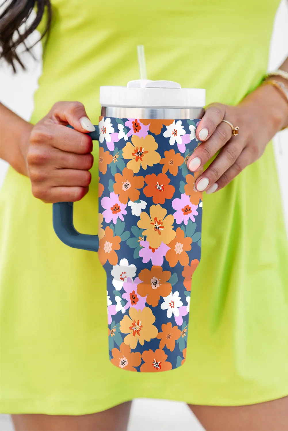 Ashleigh Blue Flower Print Handle Large Thermal Tumbler 40oz