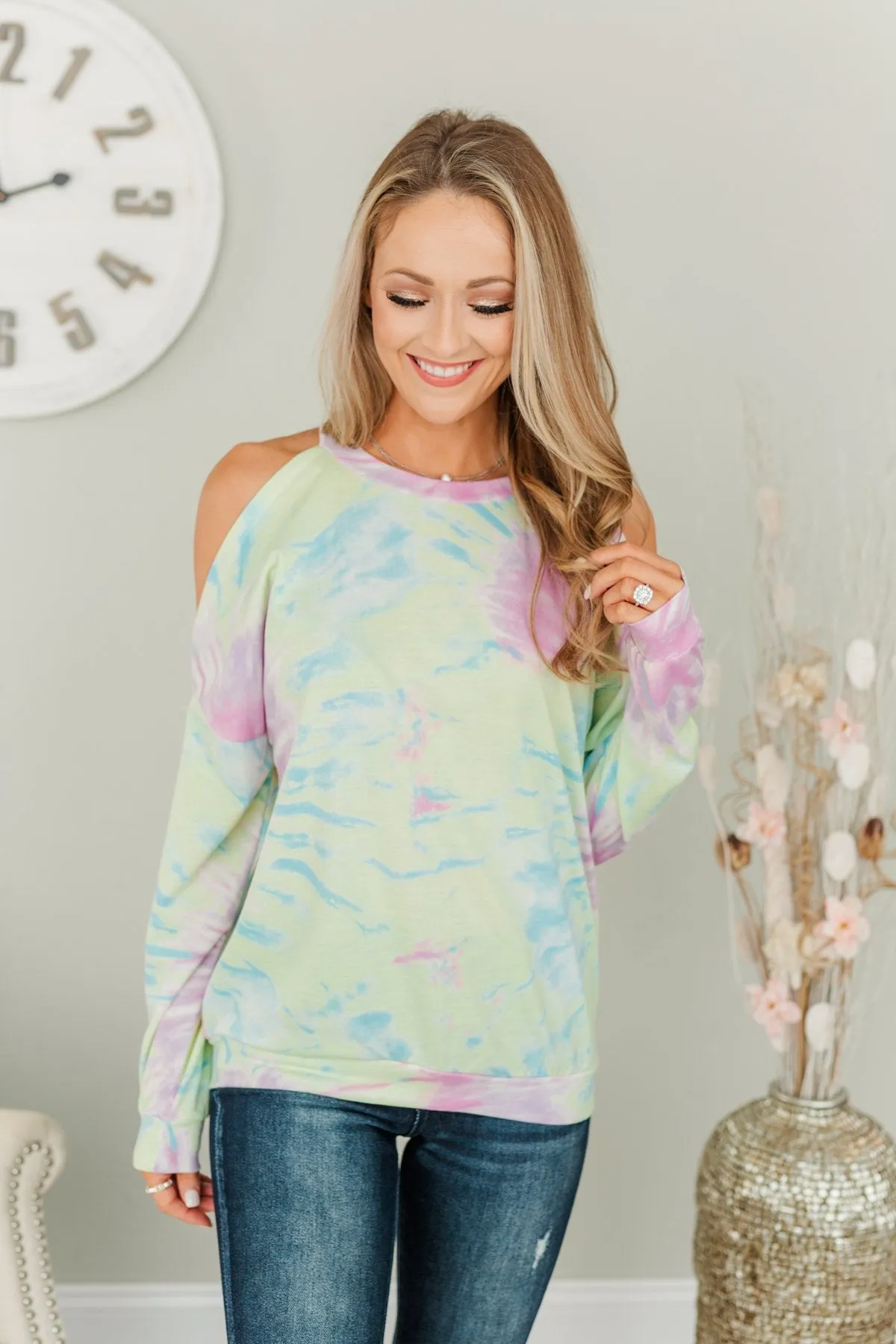 Awaiting My Adventure Tie-Dye Top- Soft Yellow, Blue & Lavender