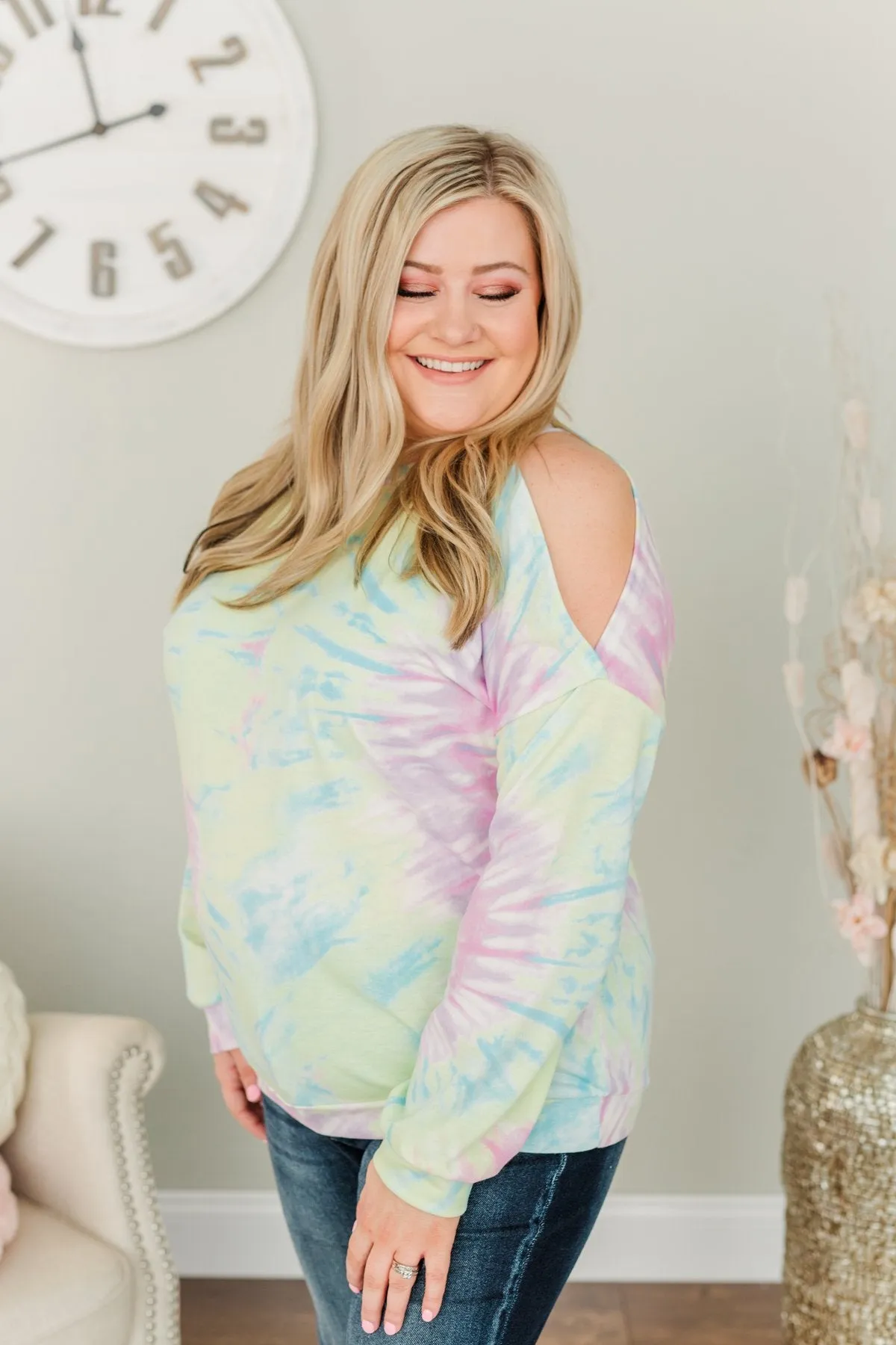 Awaiting My Adventure Tie-Dye Top- Soft Yellow, Blue & Lavender