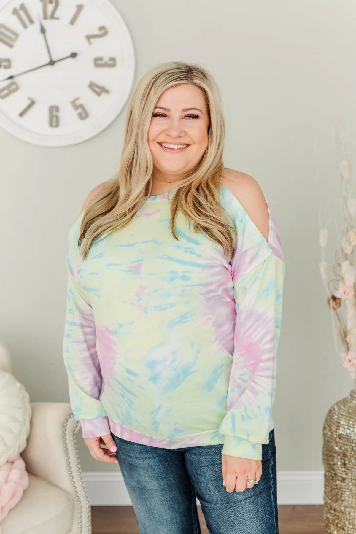 Awaiting My Adventure Tie-Dye Top- Soft Yellow, Blue & Lavender