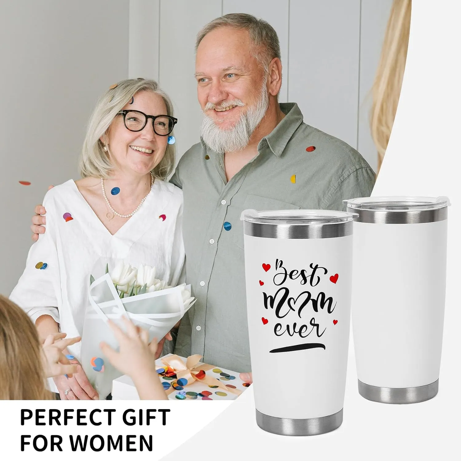 Best Mom Ever Gifts Tumbler for Women Mug(White), 20 oz Coffee Tumbler