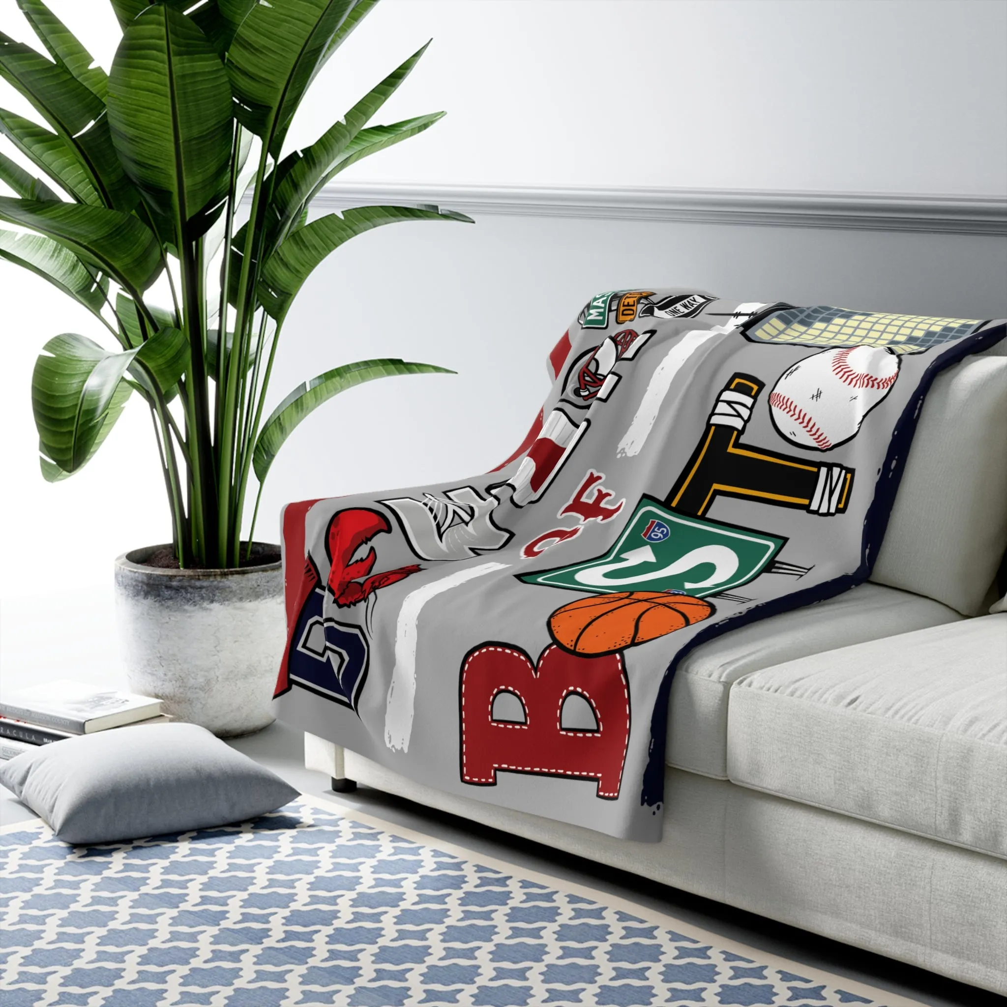 Beware of Boston Icons Sherpa Fleece Blanket