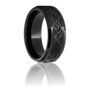 Black Ceramic Beveled Edge Band with Viking Laser Engraving