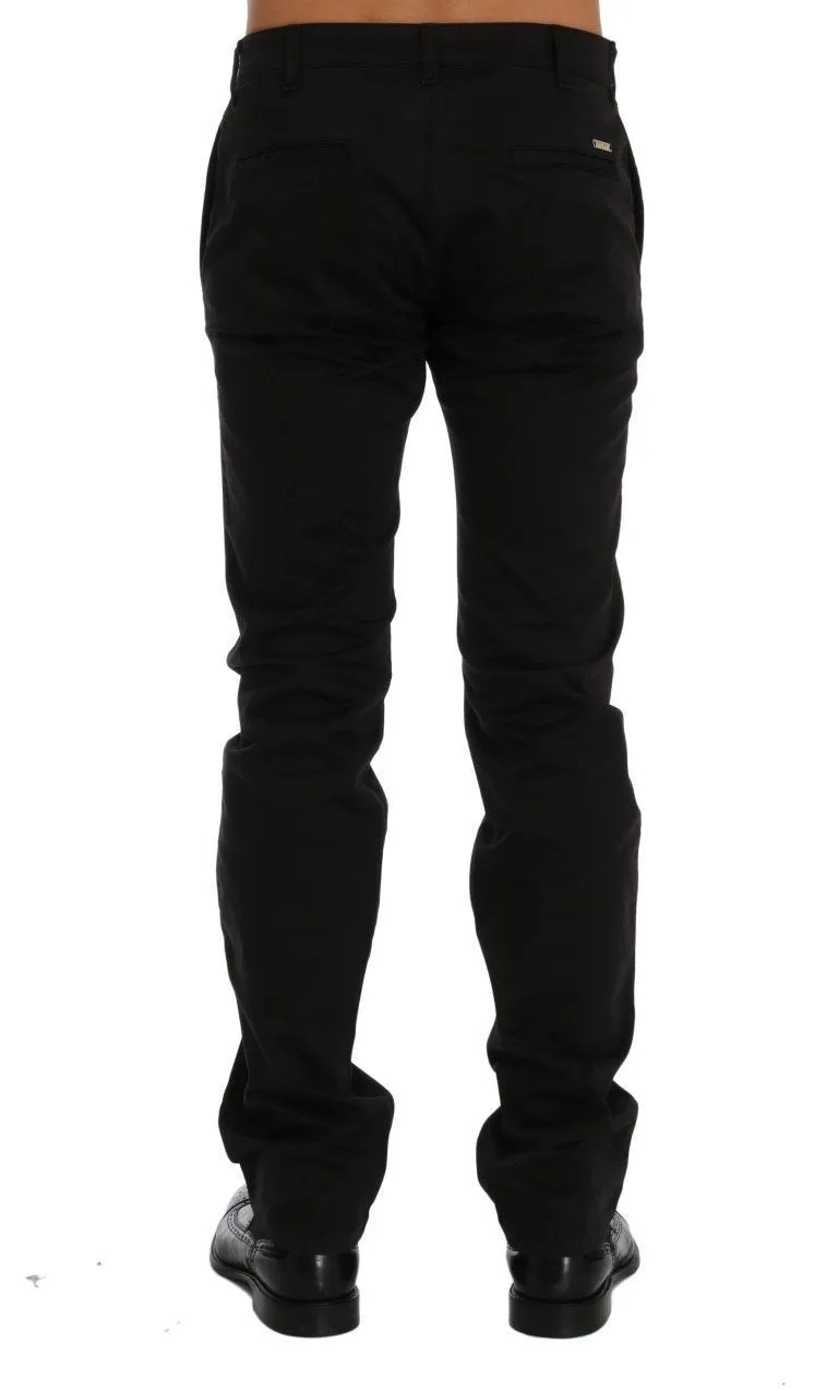 Black Cotton Stretch Chinos Pants
