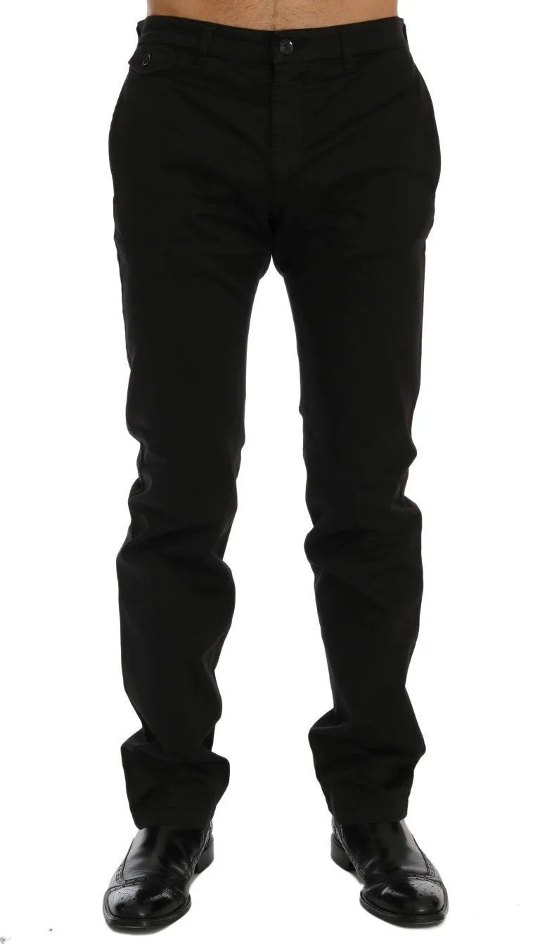 Black Cotton Stretch Chinos Pants