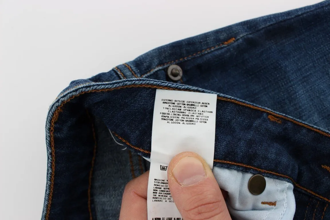 Blue Cotton Stretch Low Waist Jeans