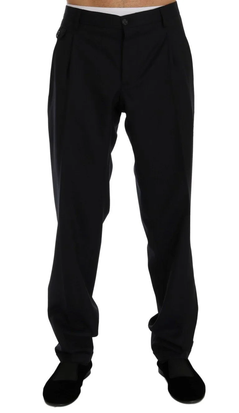 Blue Striped Wool Stretch Pants