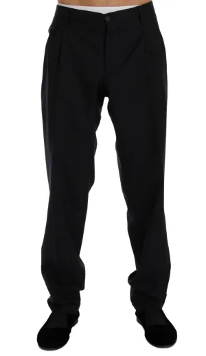 Blue Striped Wool Stretch Pants