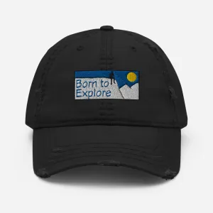 Born to Explore Black Distressed Hat