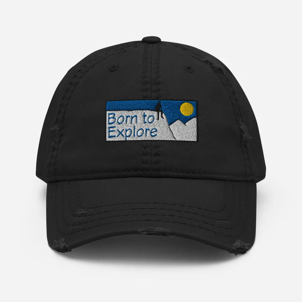 Born to Explore Black Distressed Hat