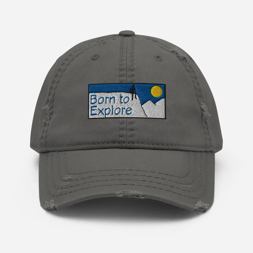 Born to Explore Charcoal Grey Distressed Dad Hat