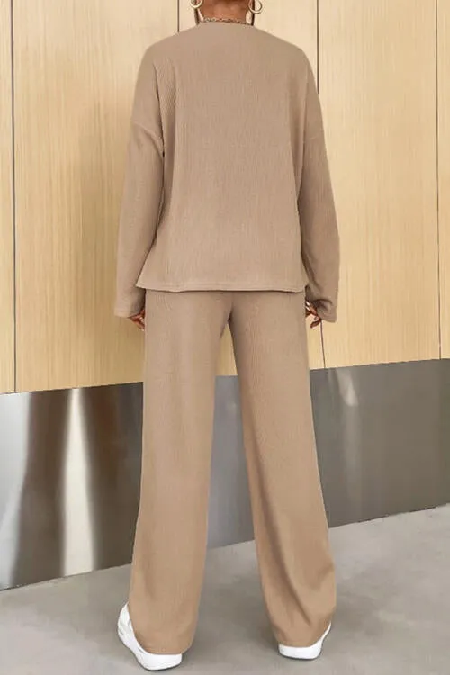 Bowie Ribbed Half Button Top and Pants Set