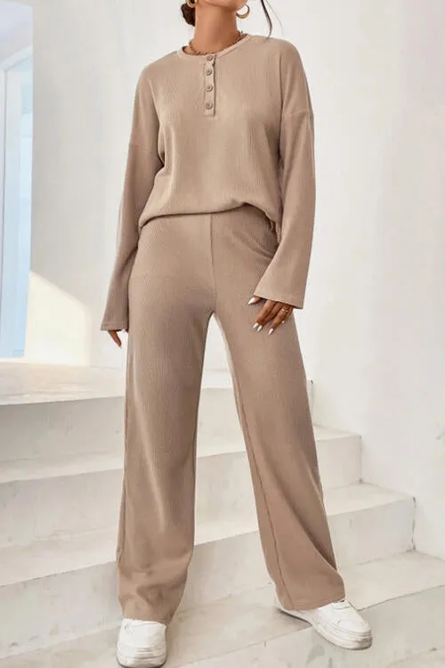 Bowie Ribbed Half Button Top and Pants Set