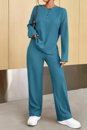Bowie Ribbed Half Button Top and Pants Set