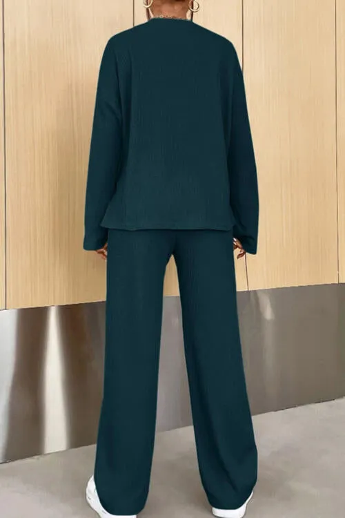 Bowie Ribbed Half Button Top and Pants Set