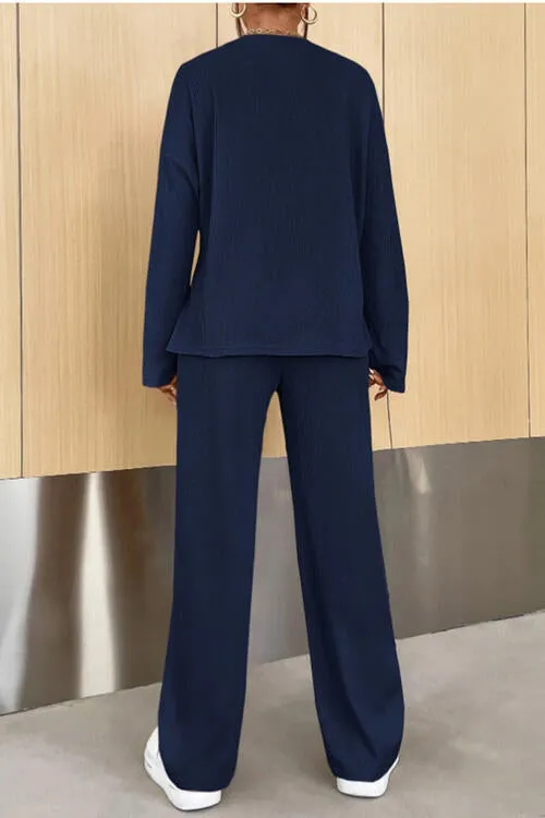 Bowie Ribbed Half Button Top and Pants Set