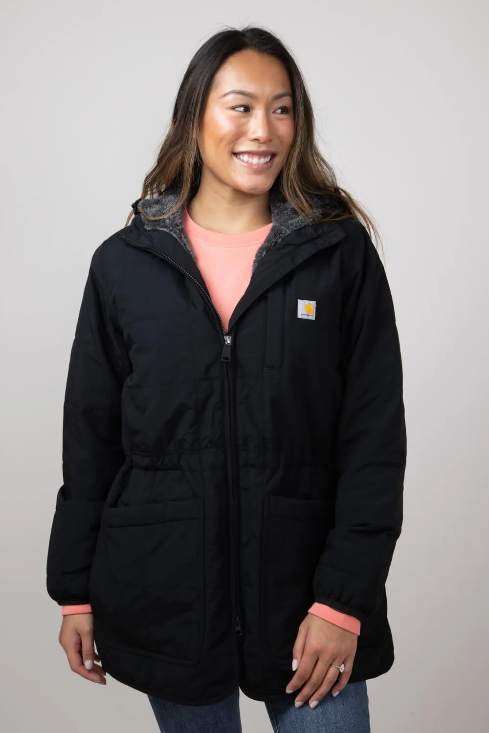 Carhartt Rain Defender Loose-Fit Lightweight Insulated Hooded Coat for Women in Black | 106465-N04