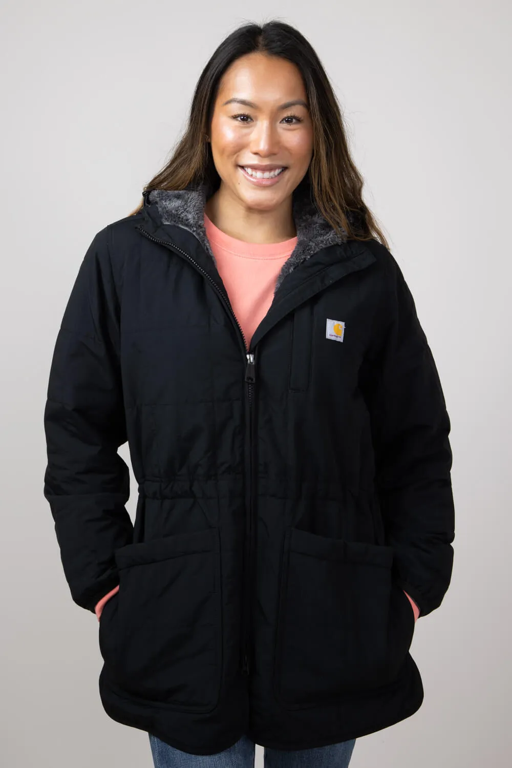 Carhartt Rain Defender Loose-Fit Lightweight Insulated Hooded Coat for Women in Black | 106465-N04