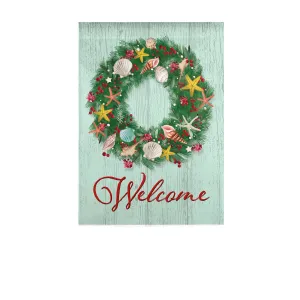 Christmas Shell Wreath Garden Linen Flag,14l10094