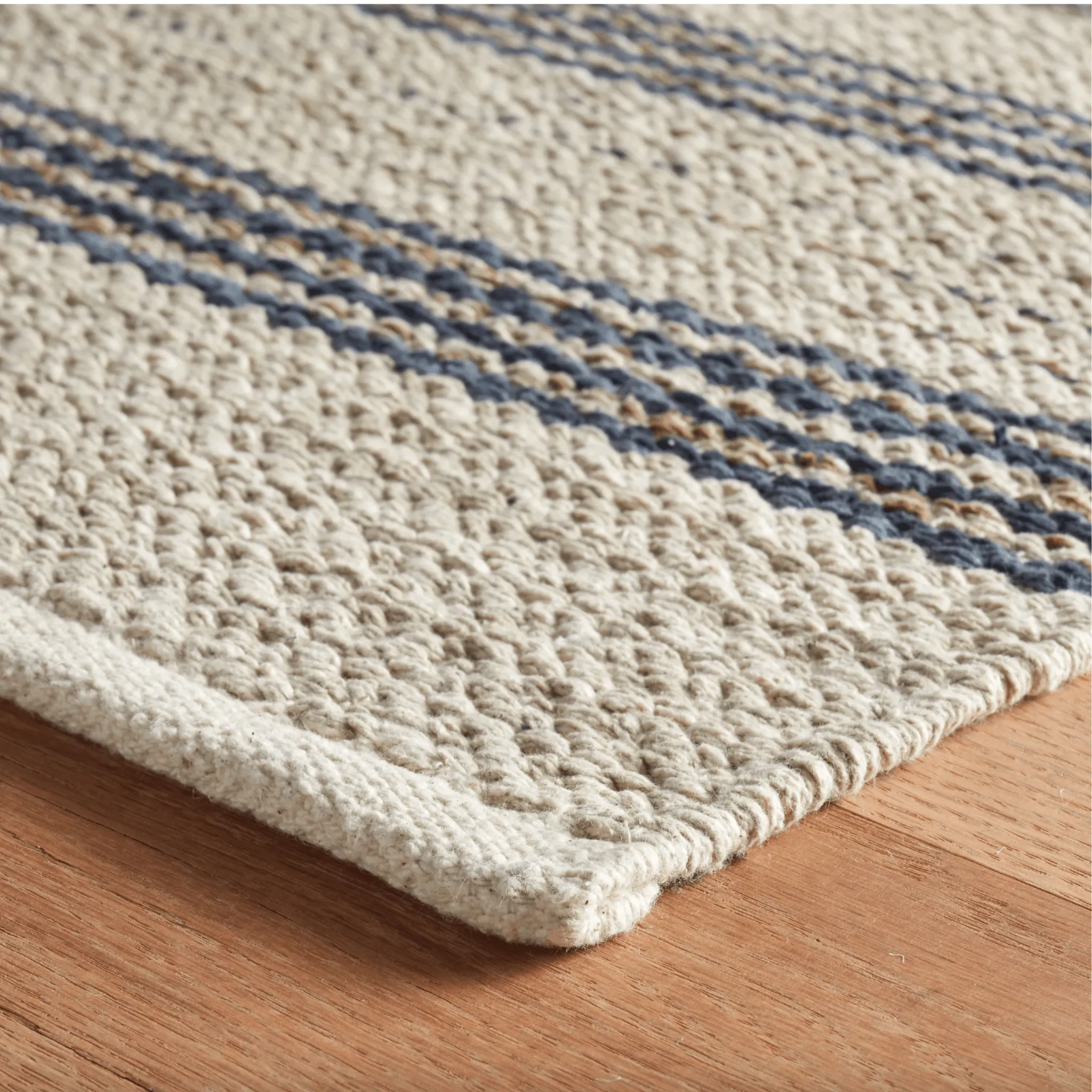Cielo Stripe Navy Handwoven Cotton Rug