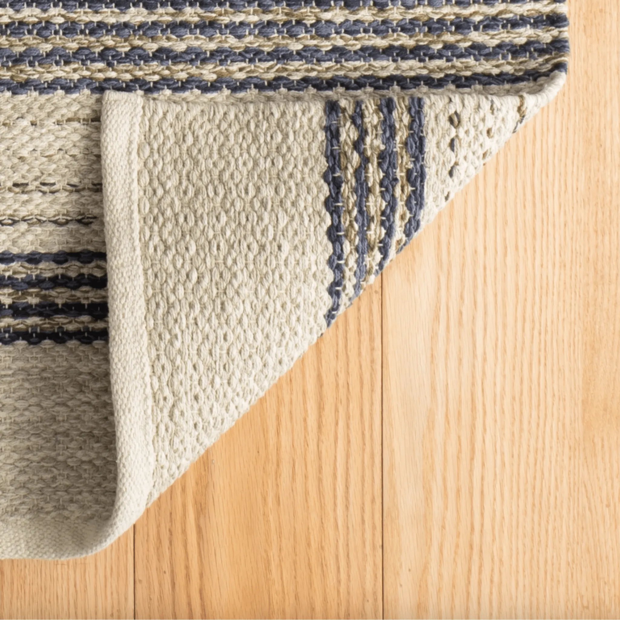 Cielo Stripe Navy Handwoven Cotton Rug