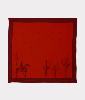 Cowboy Sketch Silk Scarf :: Brick Red