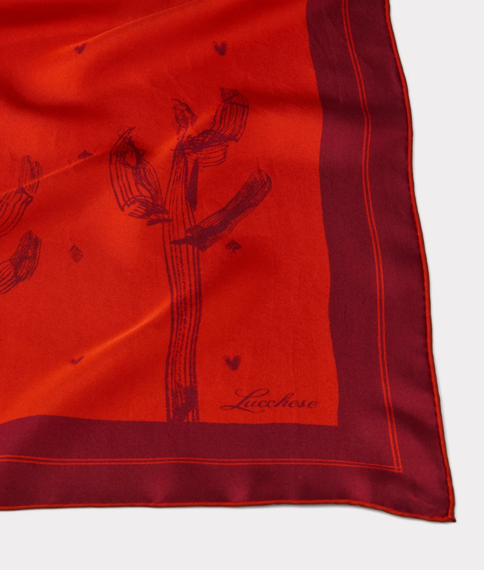 Cowboy Sketch Silk Scarf :: Brick Red
