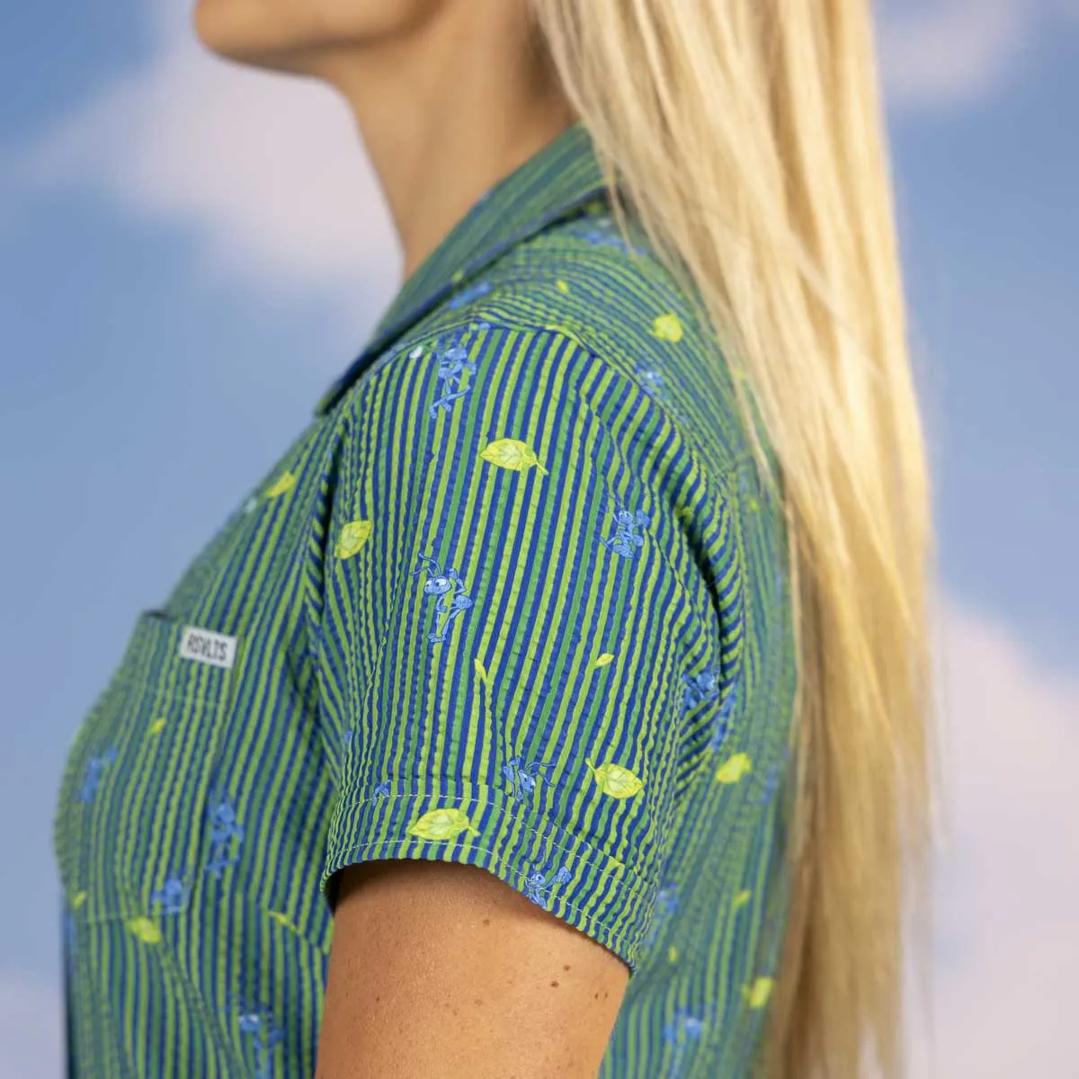 Disney and Pixar A Bug's Life "It's an Ant Thing" – Women's Stretch Seersucker Short Sleeve Shirt