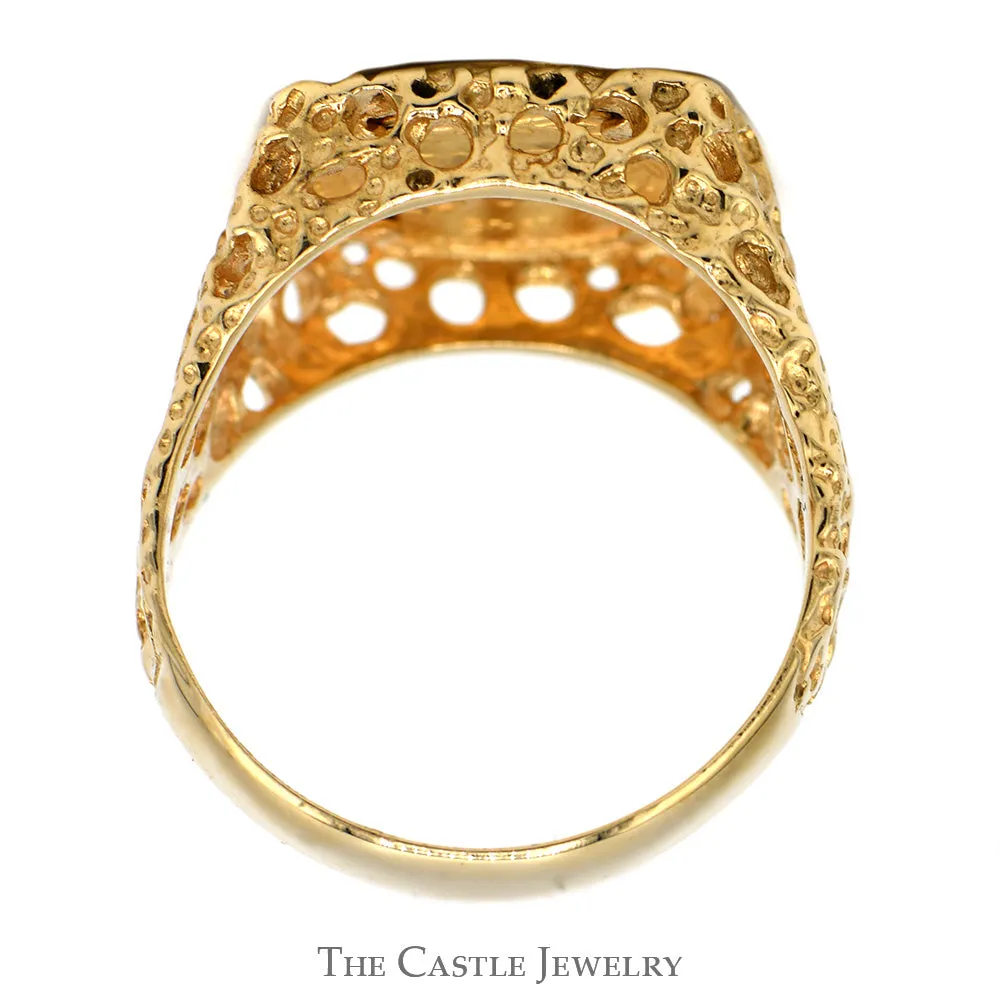 Dos Pesos Mexican Coin Ring in Open Style Nugget Designed Mounting in 10k Yellow Gold