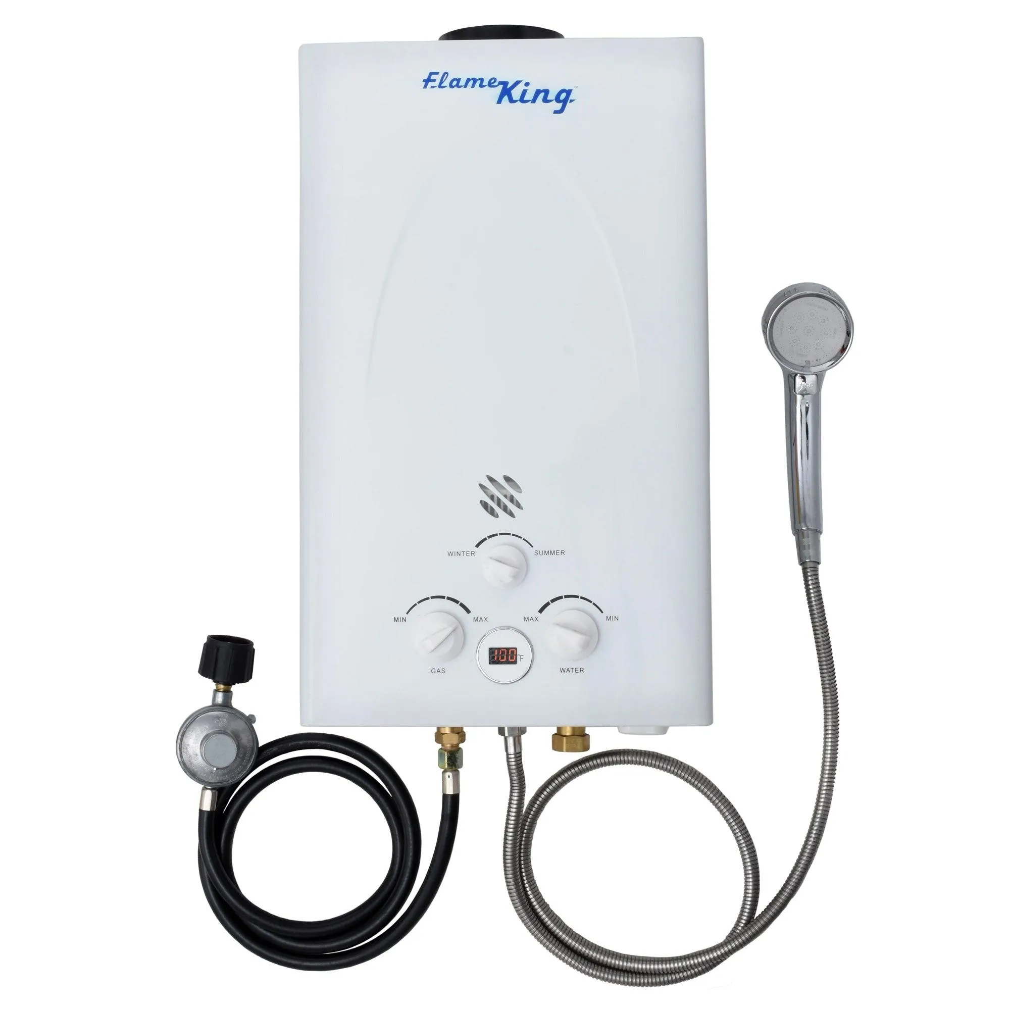Flame King Tankless Outdoor Portable Camping Hot Shower Propane Gas 10L 2.64GPM Water Heater 68,000 BTU