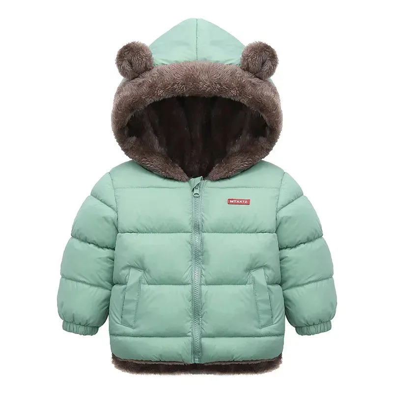 Fleece Bear Puffer Jacket with Hood