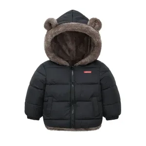 Fleece Bear Puffer Jacket with Hood