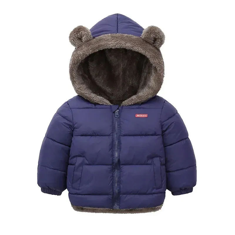 Fleece Bear Puffer Jacket with Hood