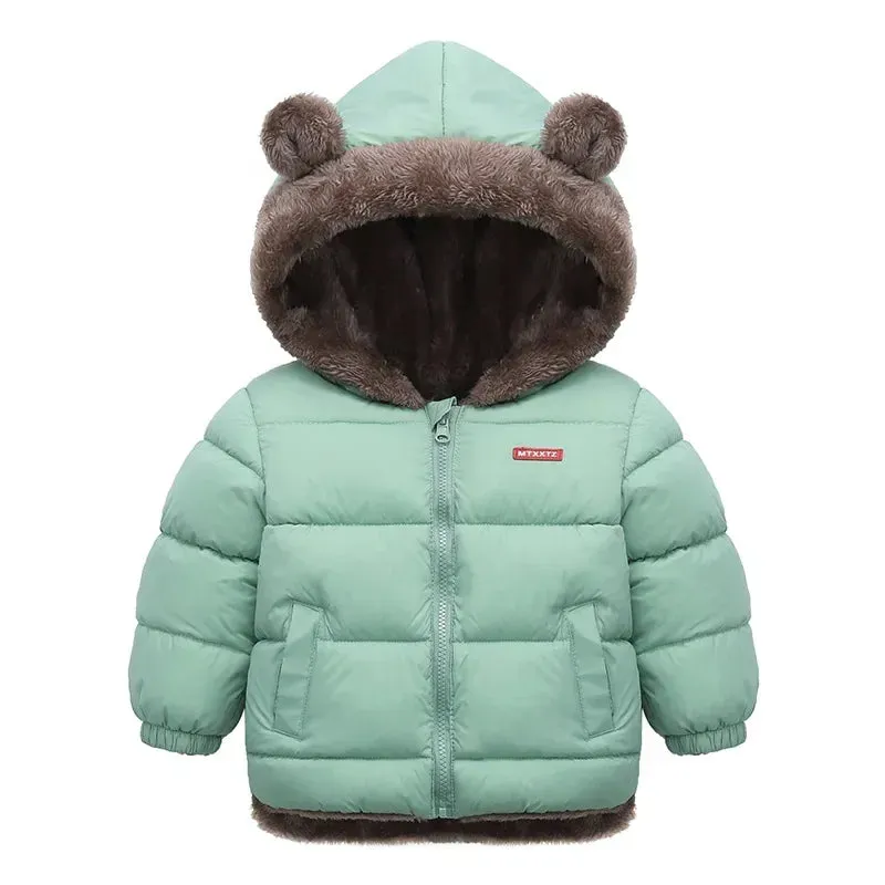 Fleece Bear Puffer Jacket with Hood