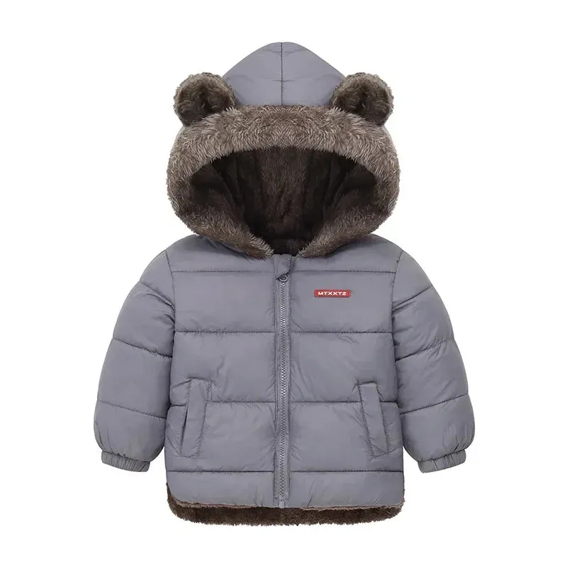 Fleece Bear Puffer Jacket with Hood