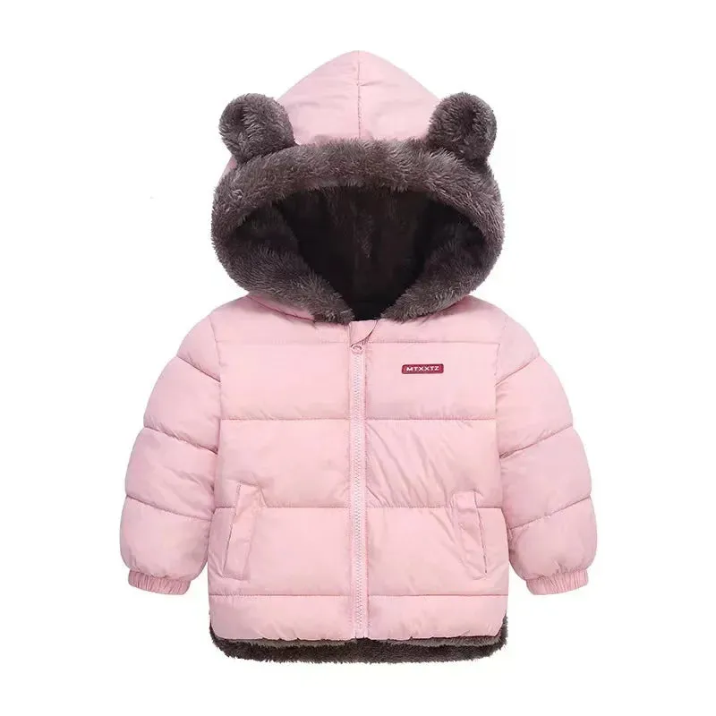 Fleece Bear Puffer Jacket with Hood
