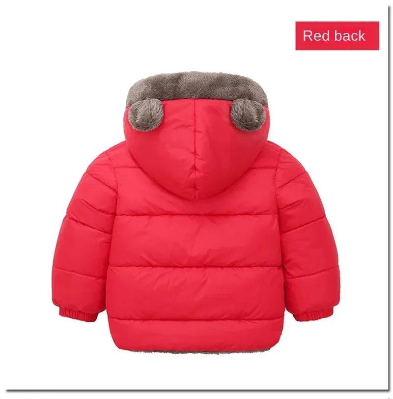Fleece Bear Puffer Jacket with Hood