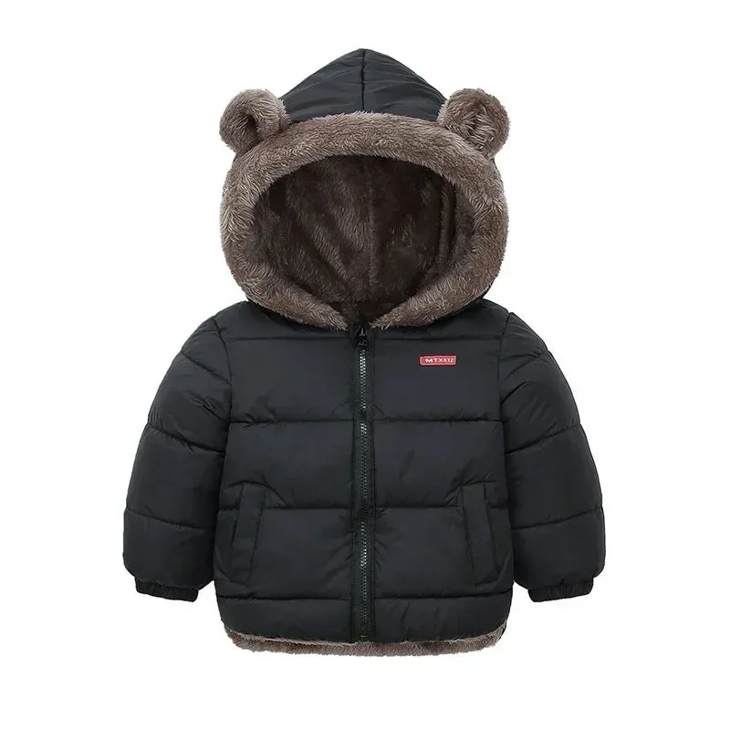 Fleece Bear Puffer Jacket with Hood