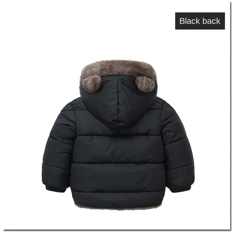 Fleece Bear Puffer Jacket with Hood