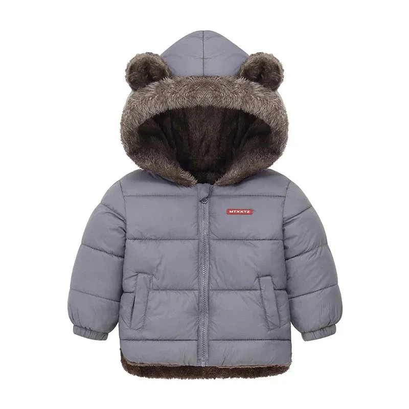 Fleece Bear Puffer Jacket with Hood
