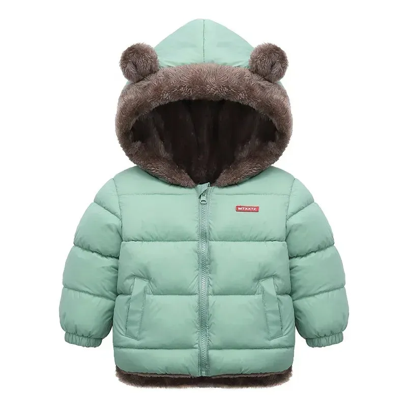 Fleece Bear Puffer Jacket with Hood